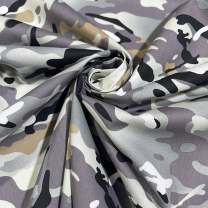 Grey Camo 100% Cotton Poplin Army Camouflage Print Dress Craft Fabric 58" Wide By The Meter