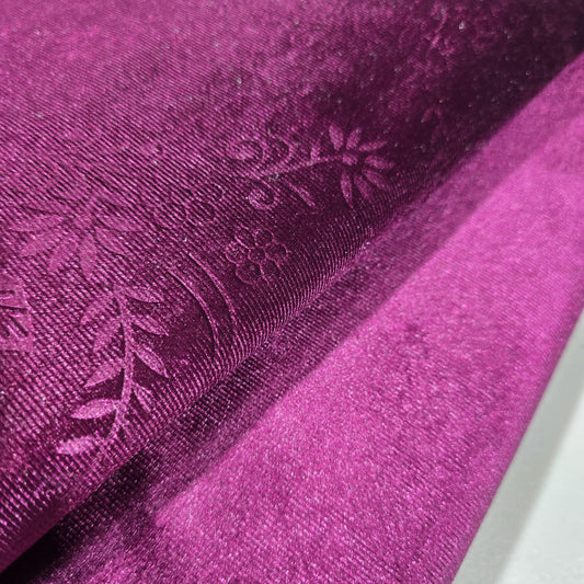 Magenta Stretch Velvet Fabric 58" Wide – Embossed Floral & Plain Matching Velvet Mix & Match By The Metre