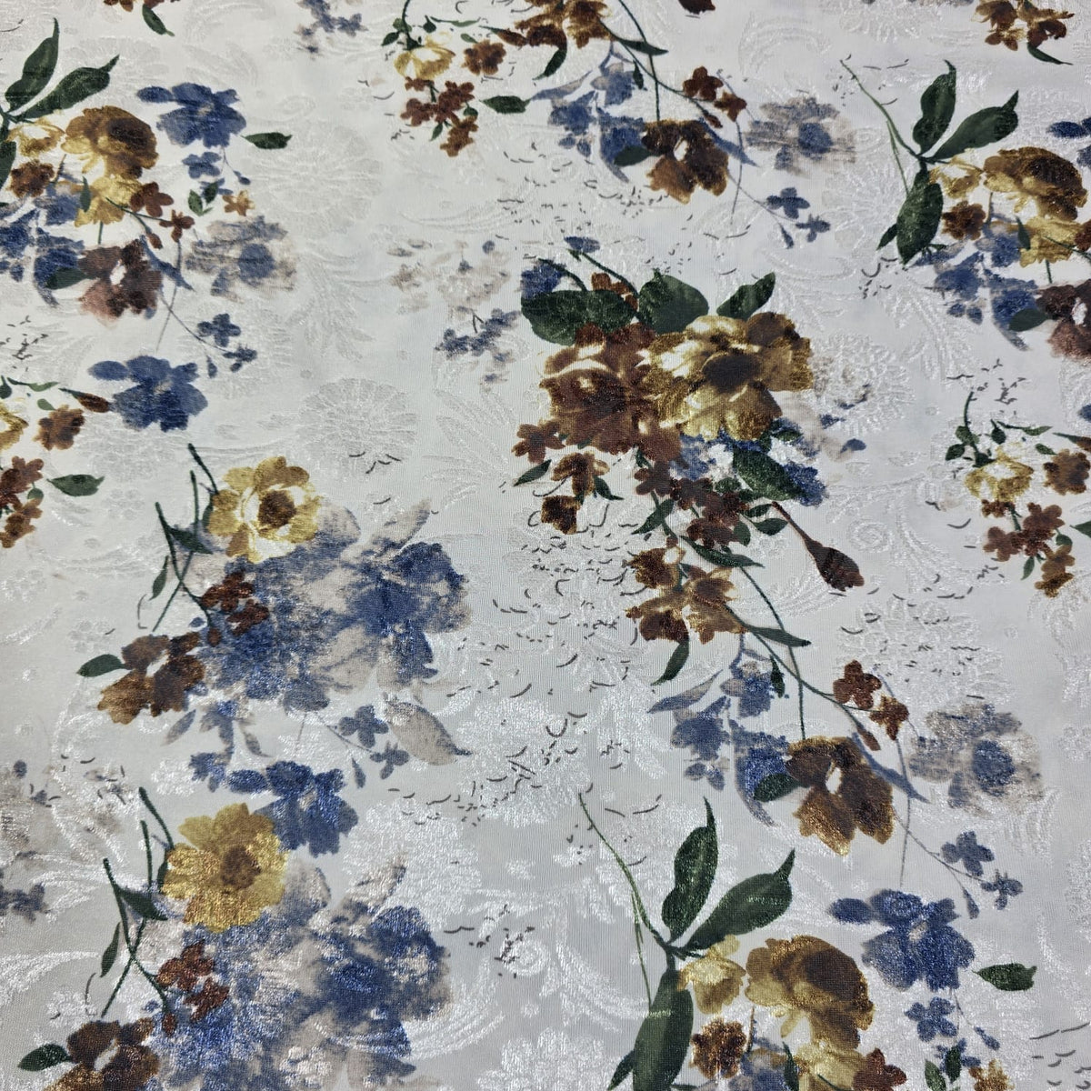 Ivory Floral Velvet Devore & Plain Wool Peach Skin Fabric 58" Wide – Mix & Match By The Metre