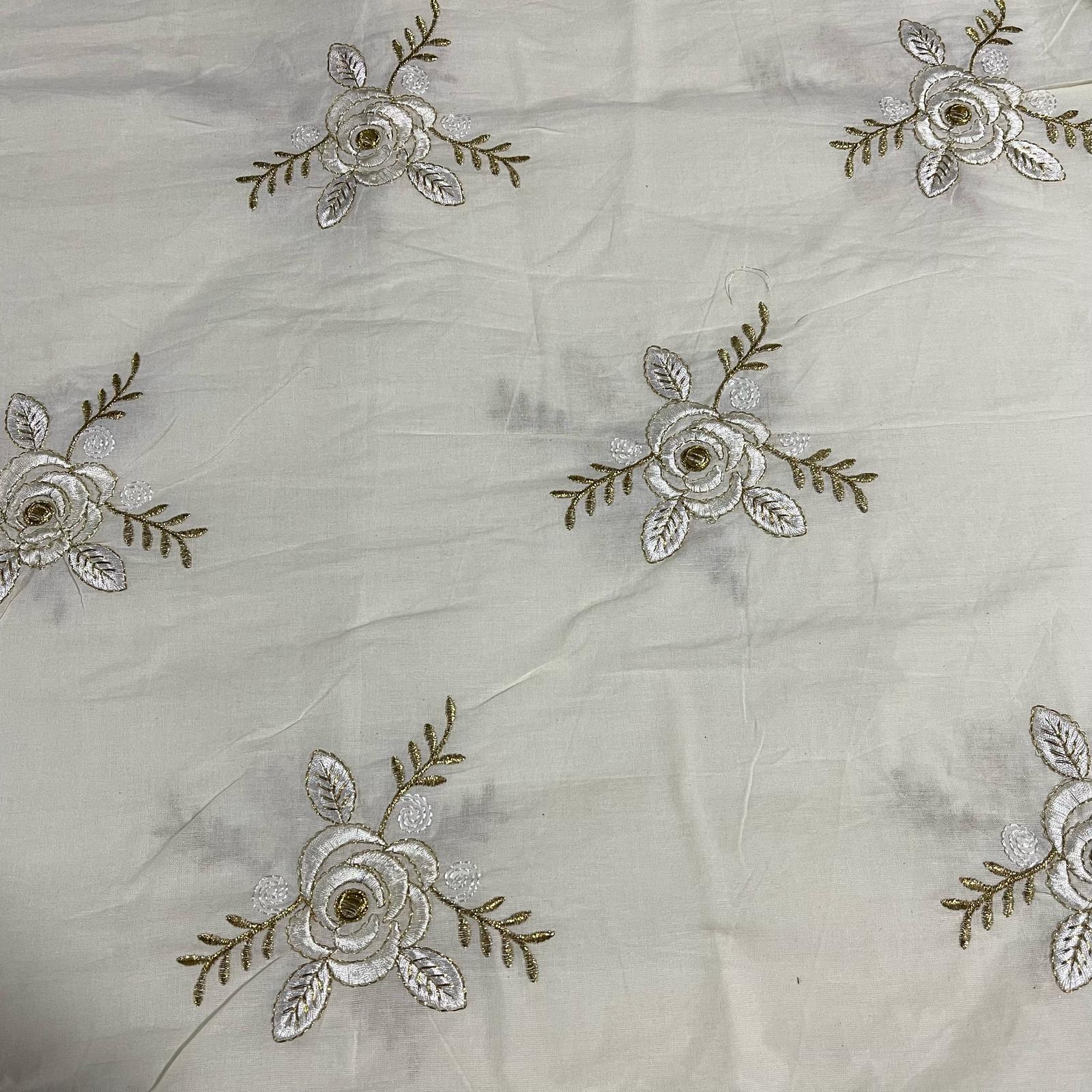 Cotton Embroidery Fabric Floral Golden Zari Metallic Dress Craft Material 44