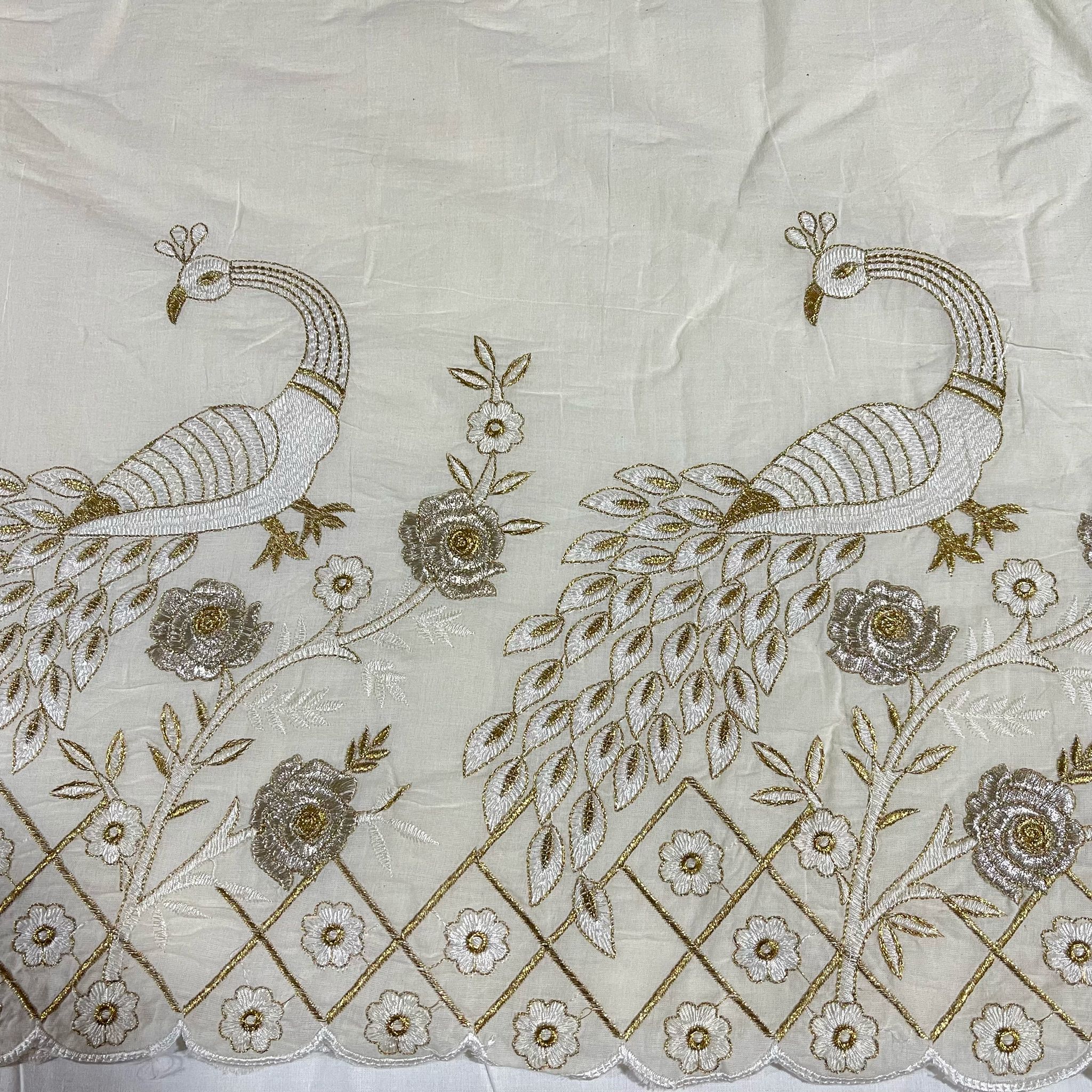 Cotton Embroidery Fabric Floral Golden Zari Metallic Dress Craft Material 44