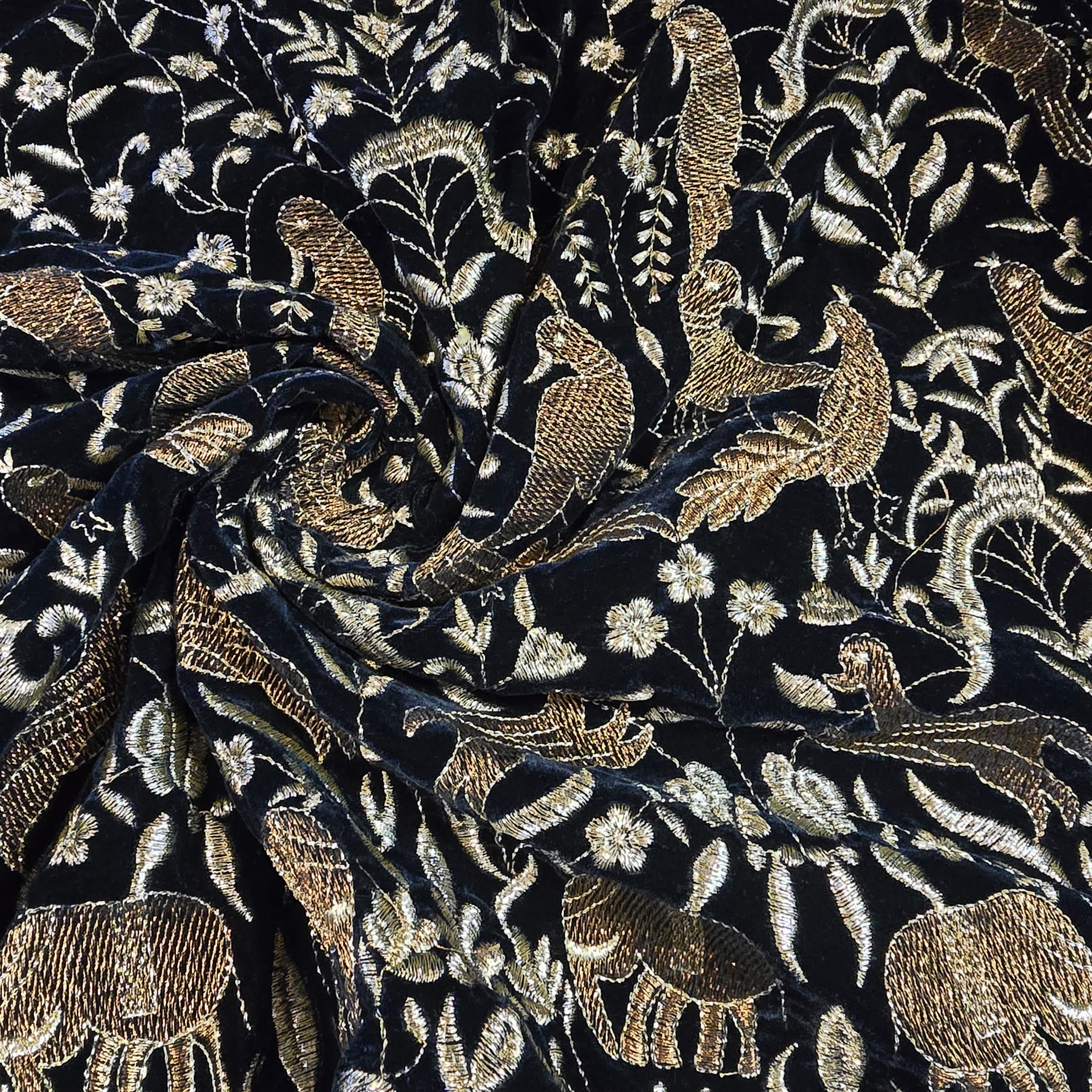 Velvet Gold Zari Embroidery Fabric Indian Wedding Dress Craft Material 58