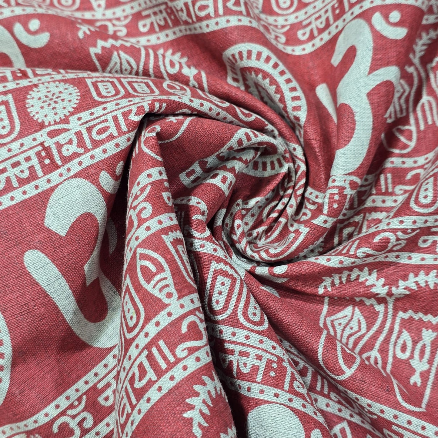Om Symbol Cotton Linen Fabric 44" Wide | Spiritual Print Dressmaking, Craft & Home Décor Material by the Metre