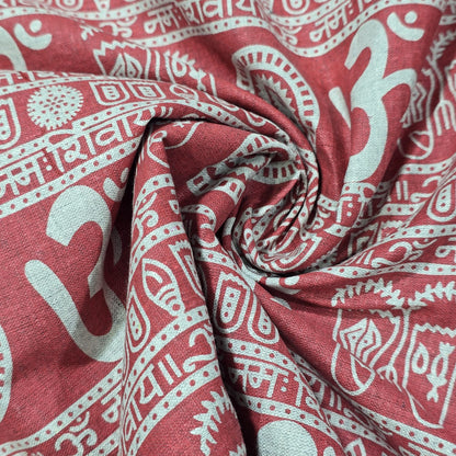 Om Symbol Cotton Linen Fabric 44" Wide | Spiritual Print Dressmaking, Craft & Home Décor Material by the Metre