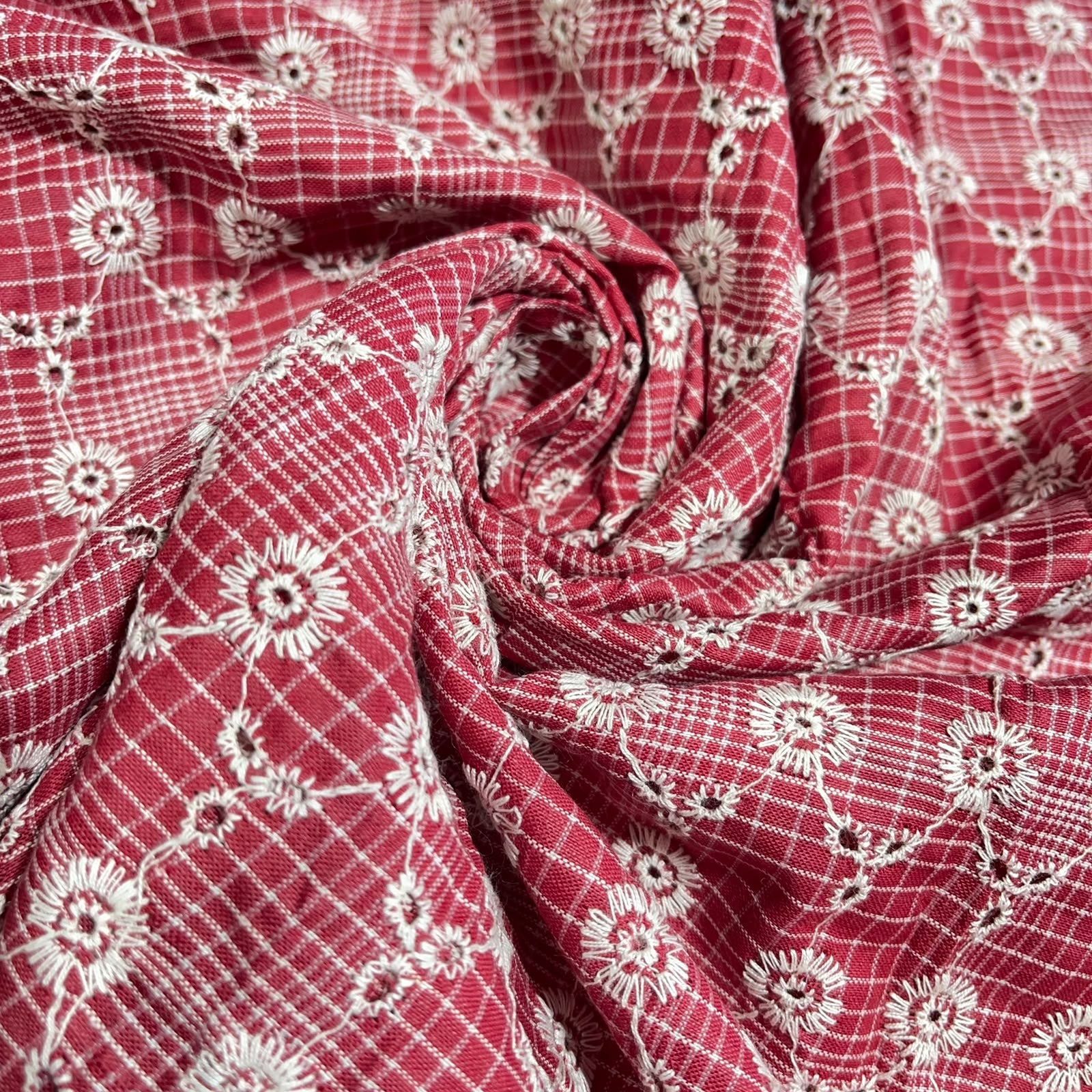 Checked Embroidered Cotton Fabric 44
