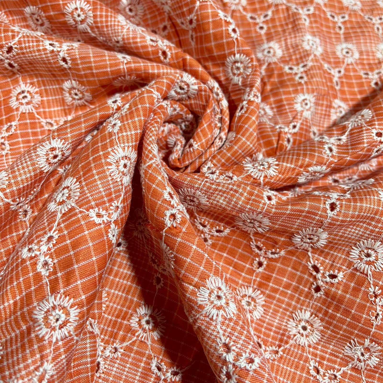 Checked Embroidered Cotton Fabric 44