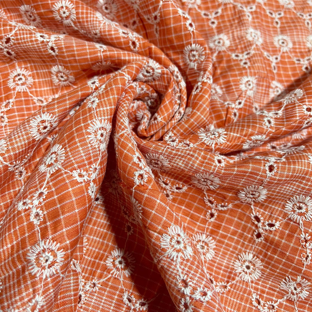 Checked Embroidered Cotton Fabric 44" Wide | Floral Broderie Dressmaking, Craft &