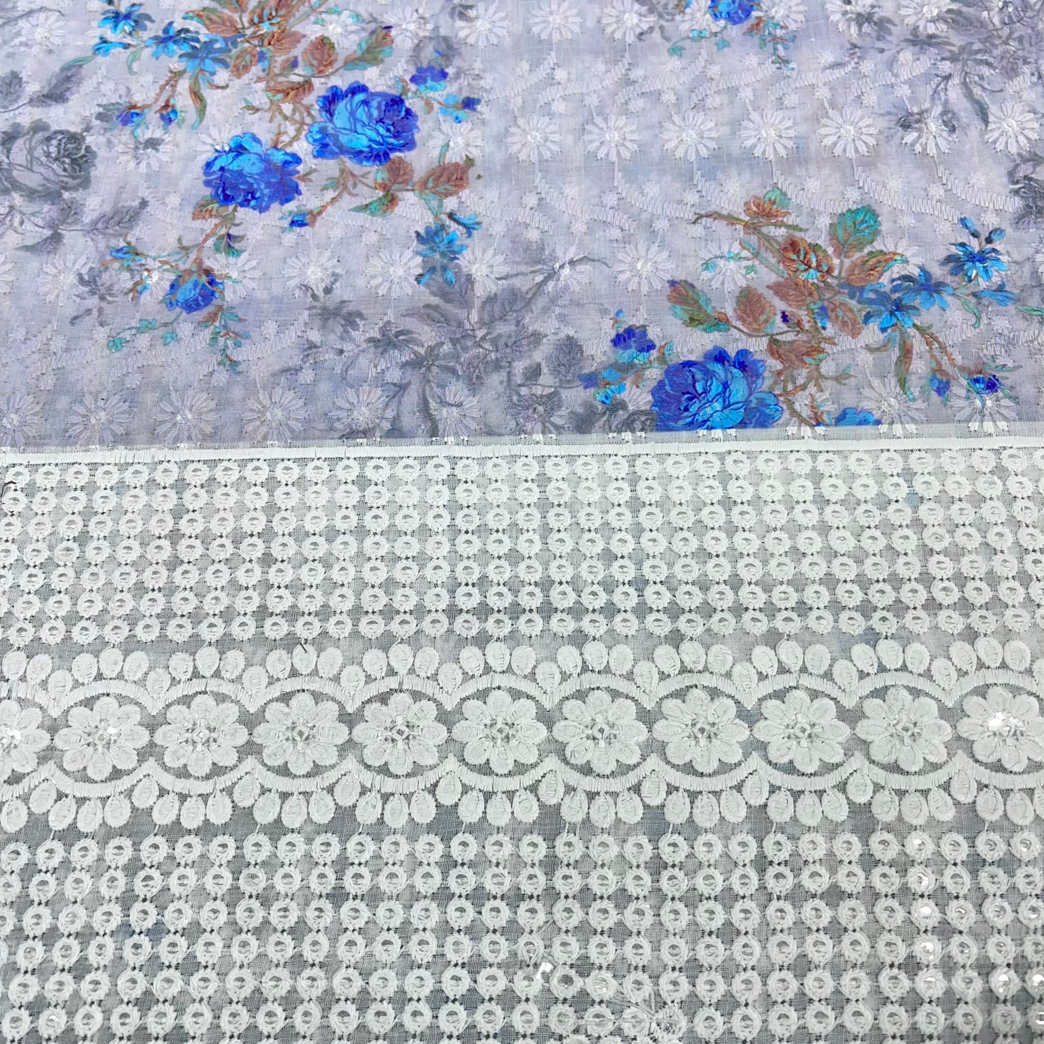 Floral Cotton Broderie Anglaise Fabric 100% Cotton Dress Craft Material 44