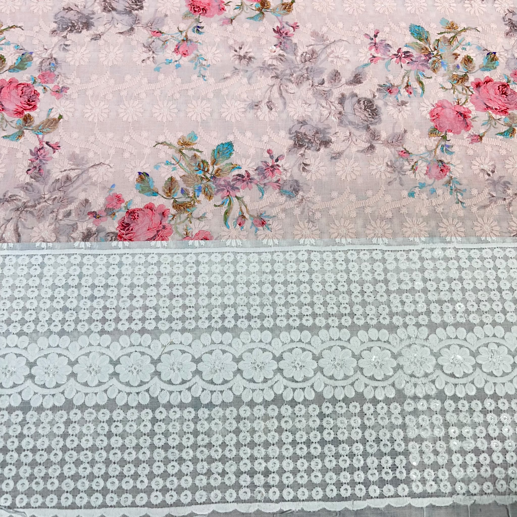 Floral Cotton Broderie Anglaise Fabric 100% Cotton Dress Craft Material 44