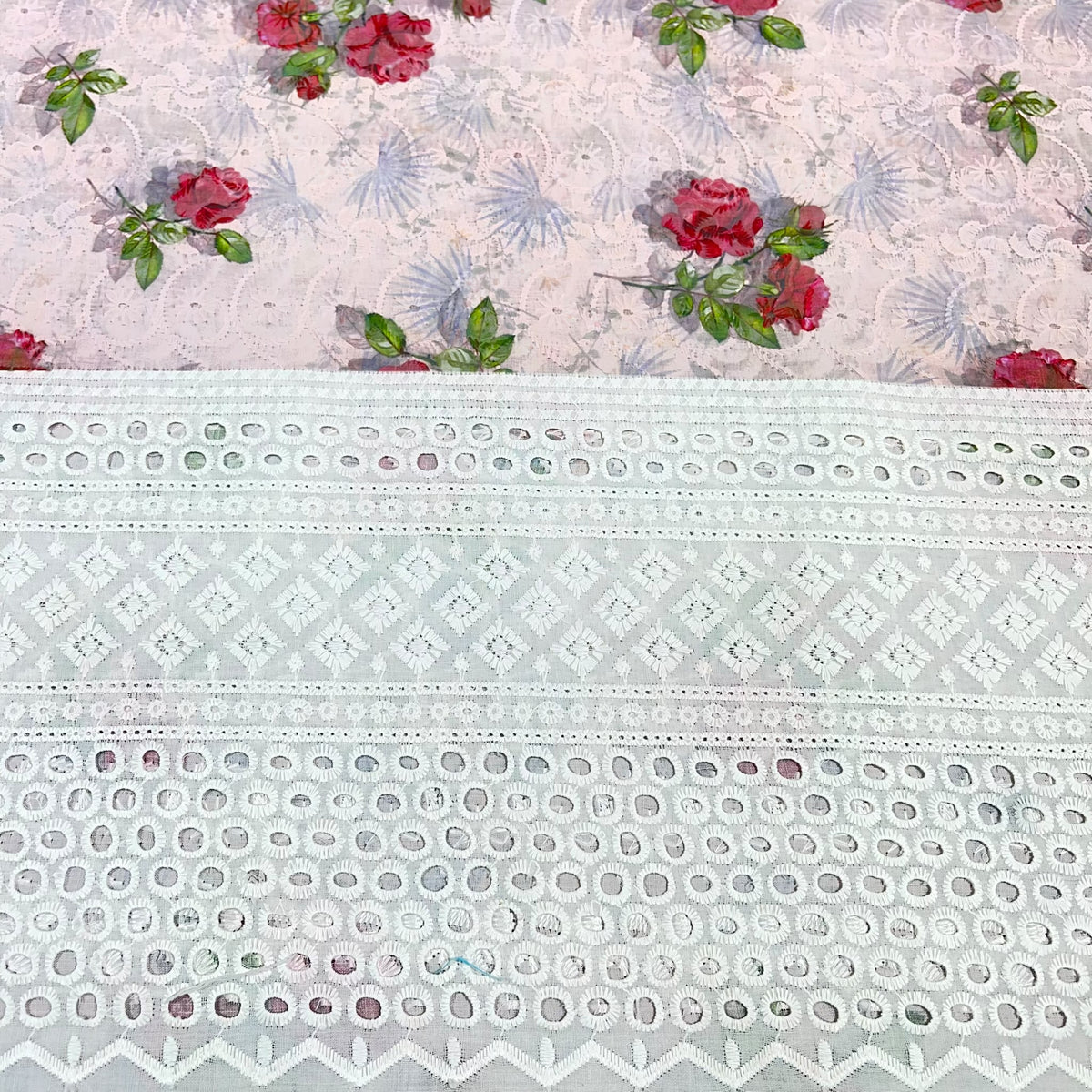 Floral Cotton Broderie Anglaise Fabric 100% Cotton Dress Craft Material 44" Wide By The Meter