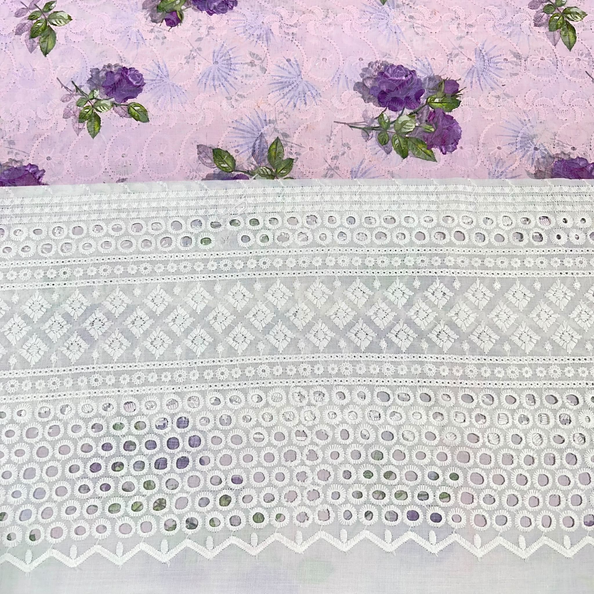 Floral Cotton Broderie Anglaise Fabric 100% Cotton Dress Craft Material 44