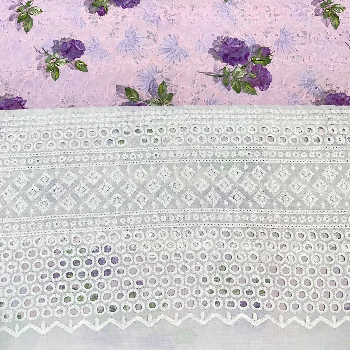 Floral Cotton Broderie Anglaise Fabric 100% Cotton Dress Craft Material 44" Wide By The Meter