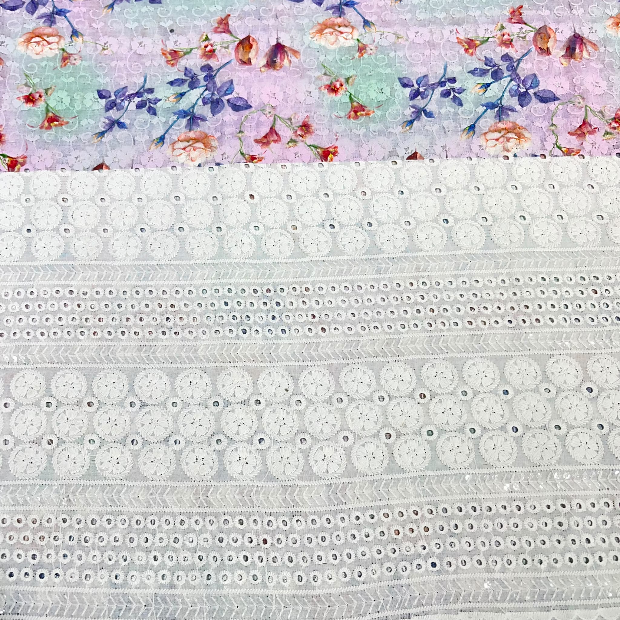 Floral Cotton Broderie Anglaise Fabric 100% Cotton Dress Craft Material 44