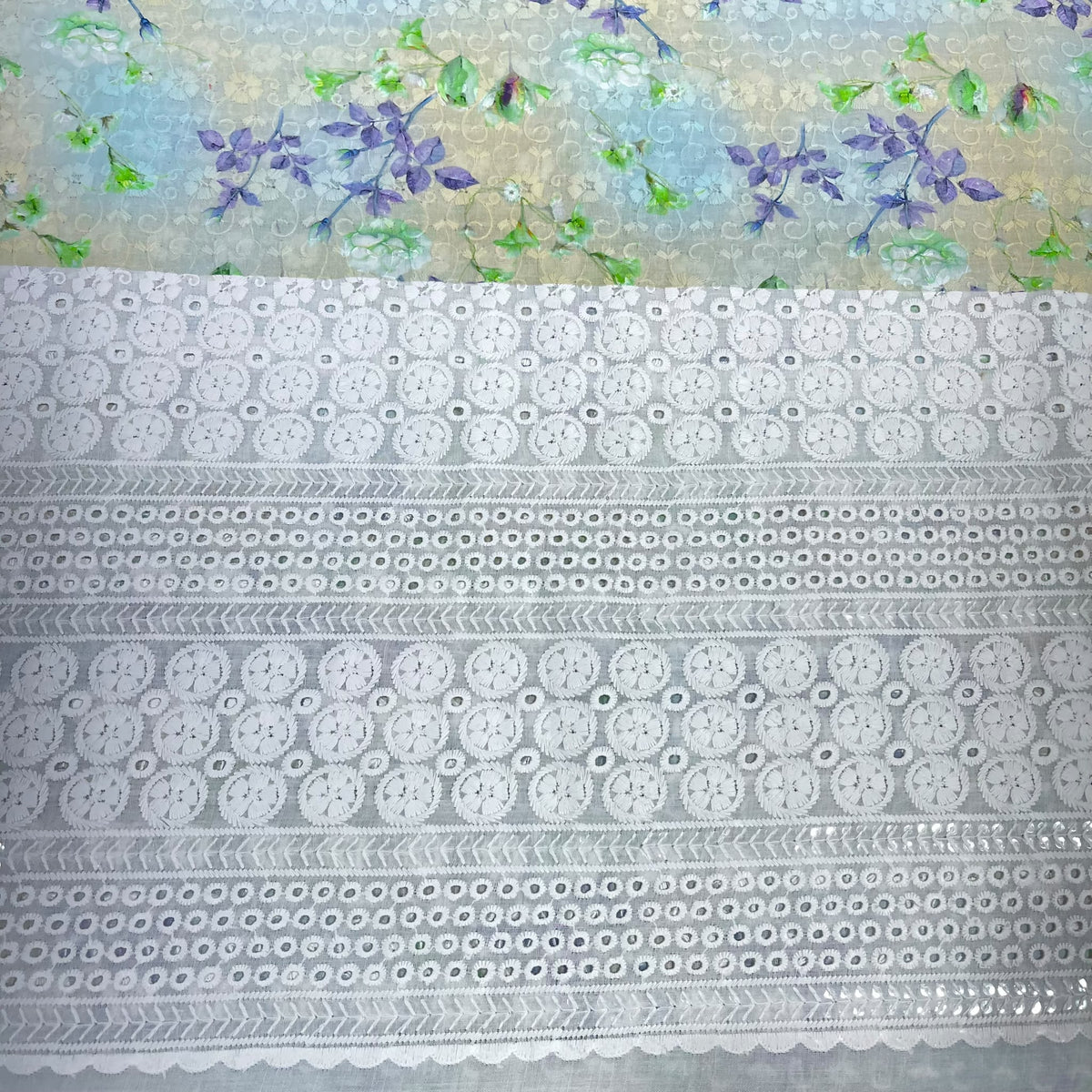 Floral Cotton Broderie Anglaise Fabric 100% Cotton Dress Craft Material 44" Wide By The Meter