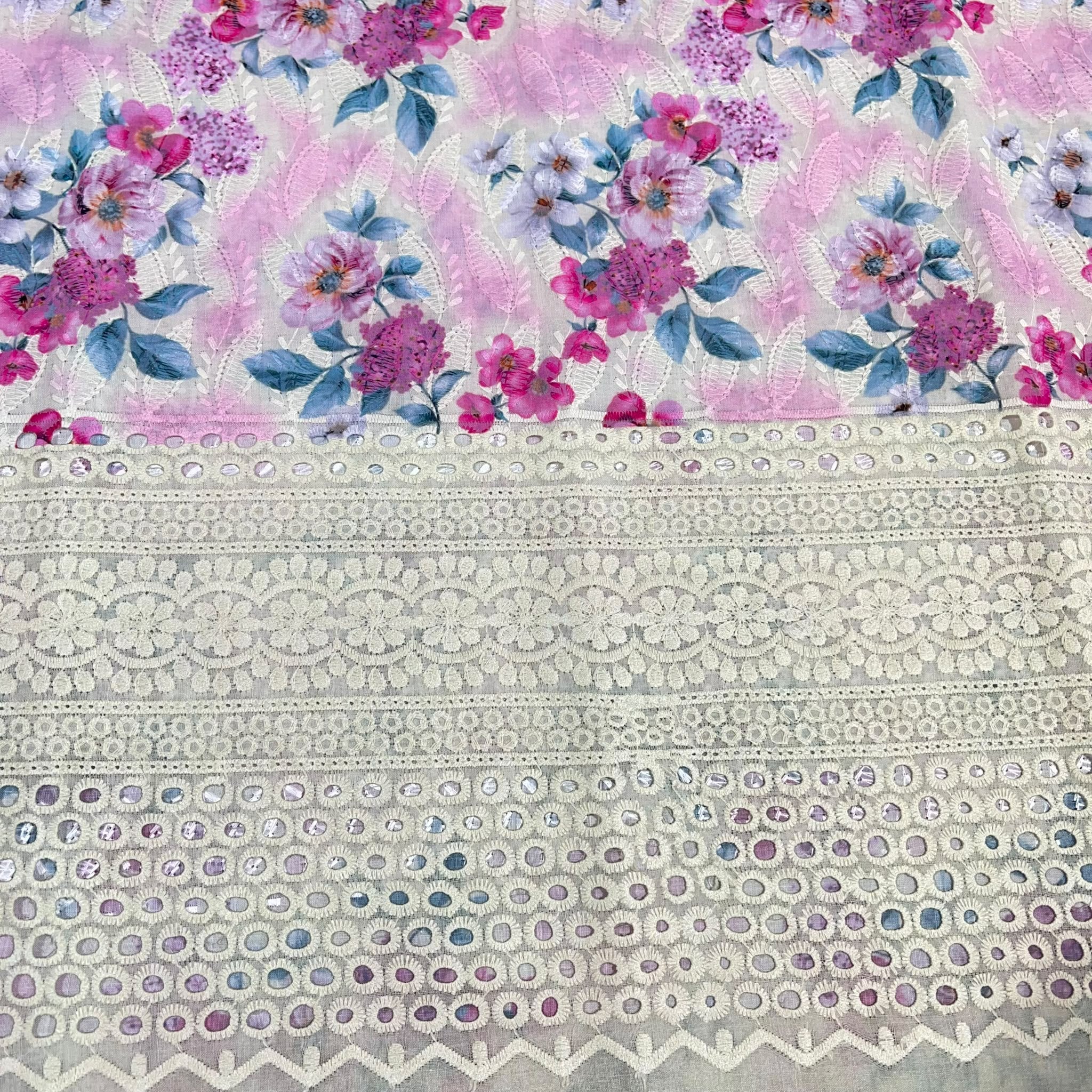 Floral Cotton Broderie Anglaise Fabric 100% Cotton Dress Craft Material 44