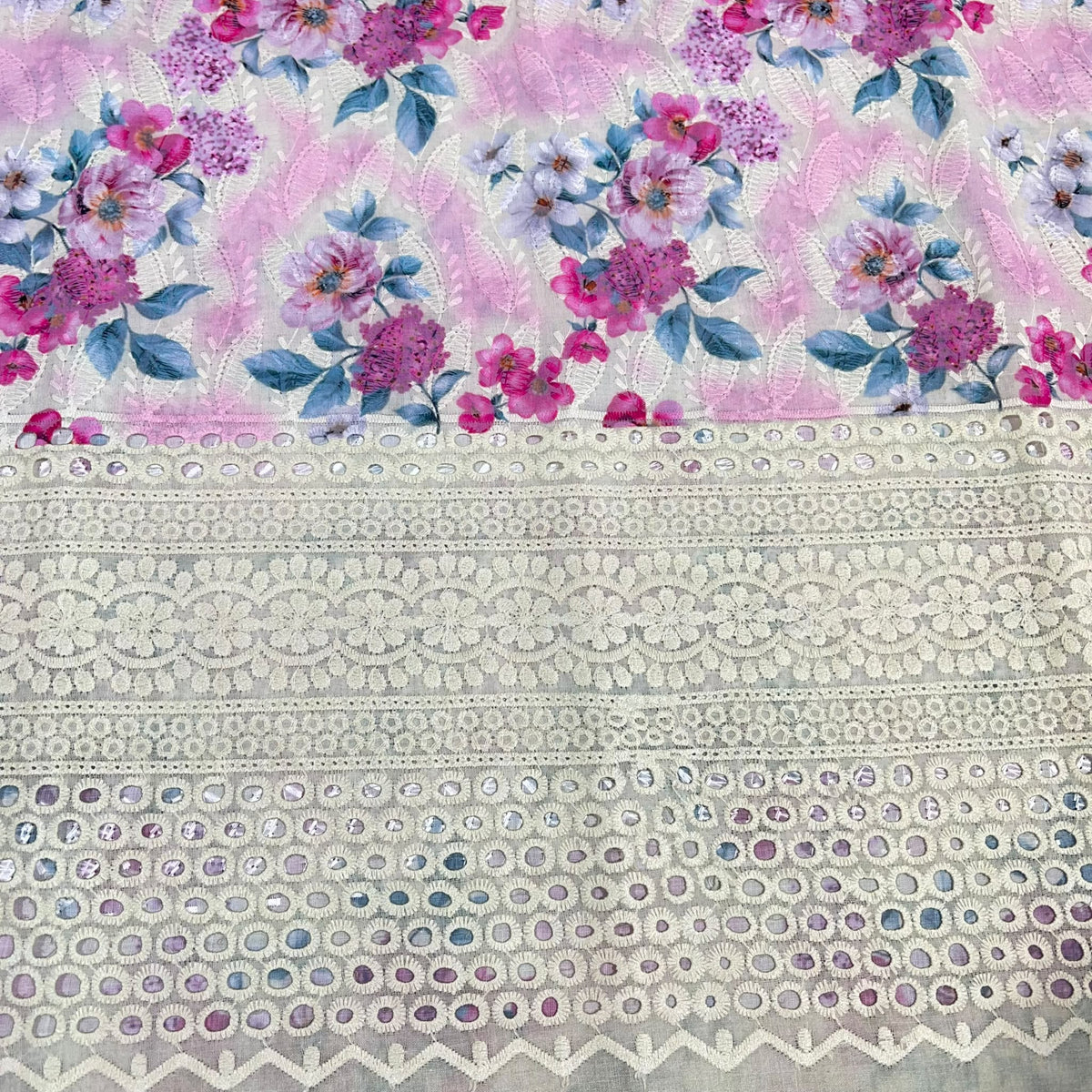 Floral Cotton Broderie Anglaise Fabric 100% Cotton Dress Craft Material 44" Wide By The Meter