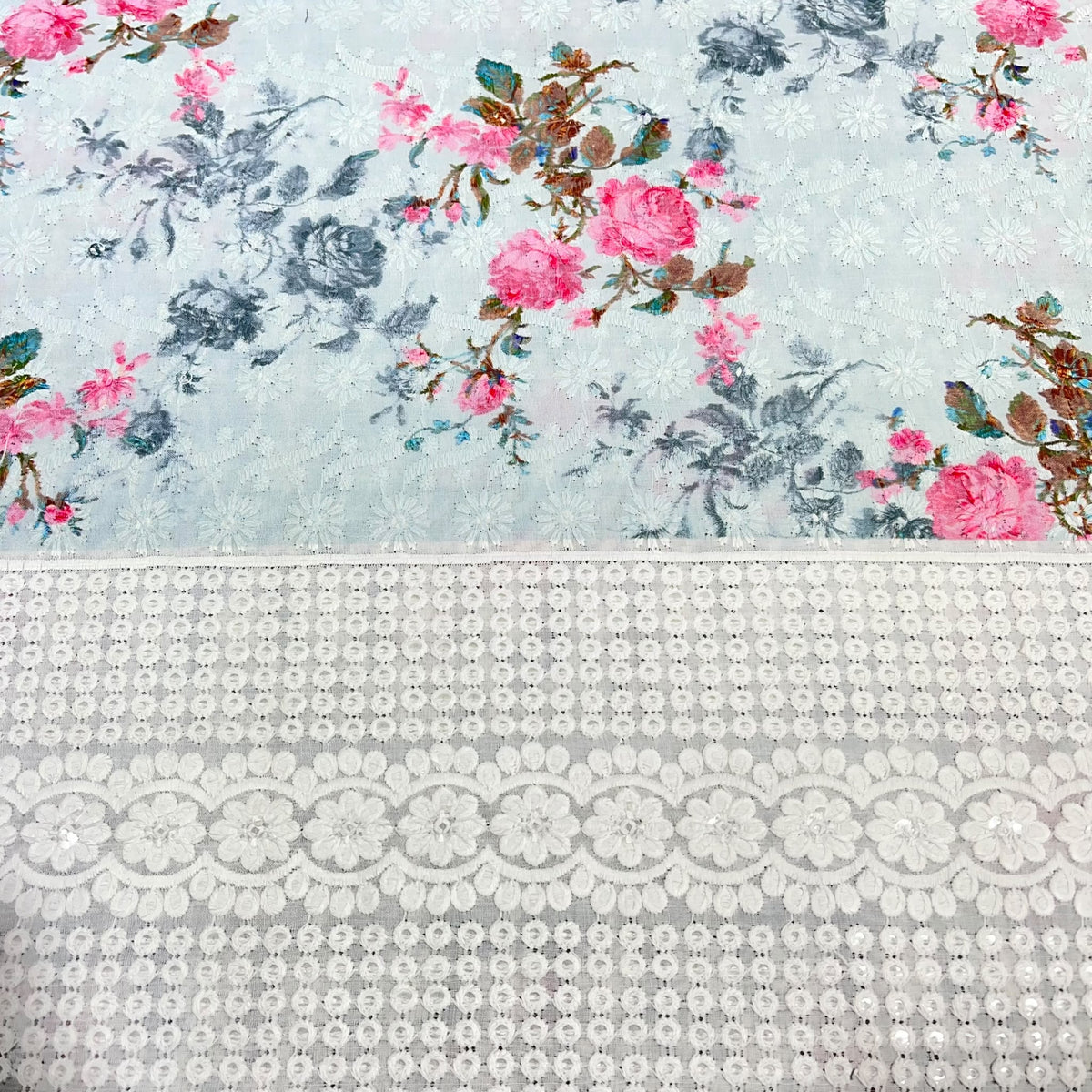 Floral Cotton Broderie Anglaise Fabric 100% Cotton Dress Craft Material 44" Wide By The Meter