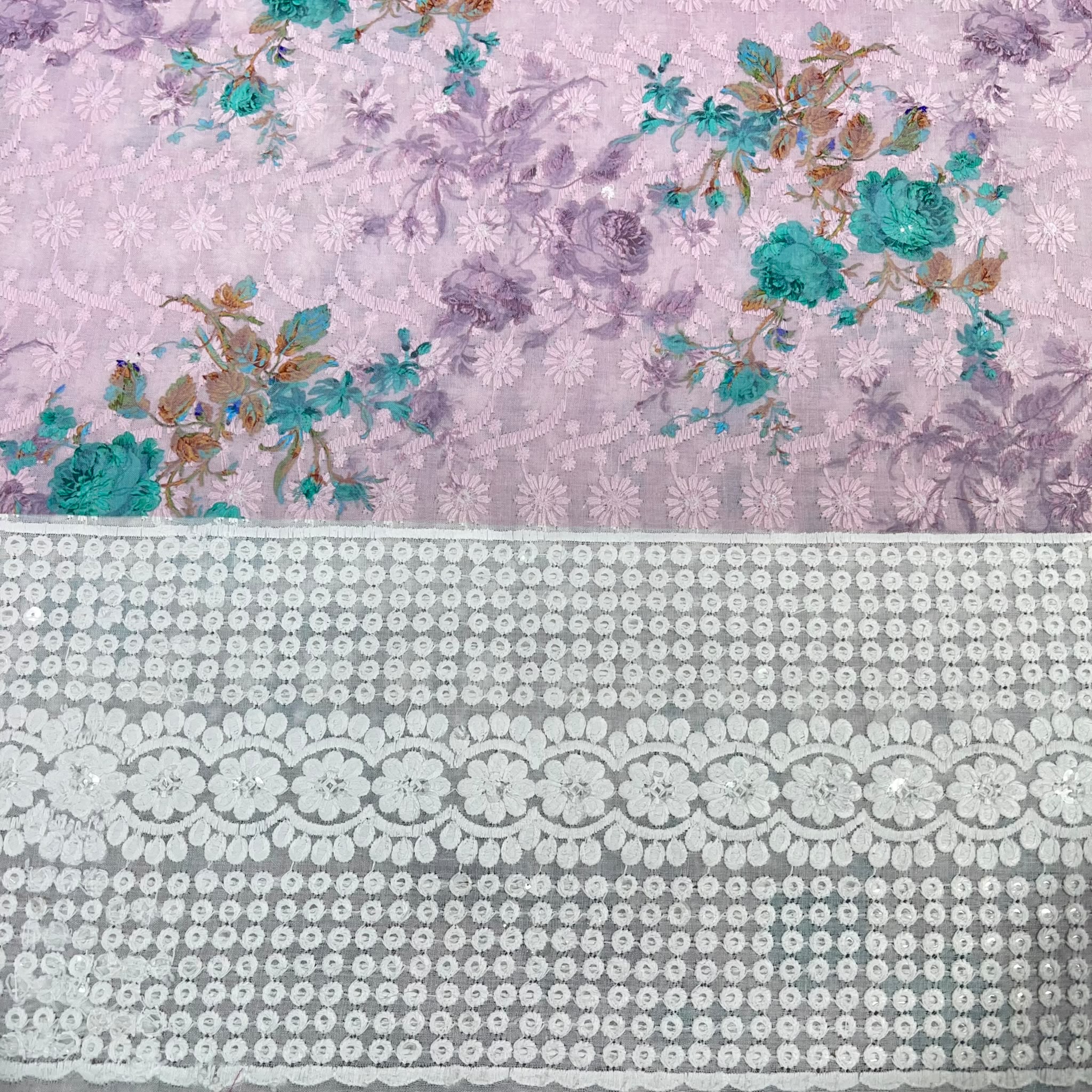 Floral Cotton Broderie Anglaise Fabric 100% Cotton Dress Craft Material 44