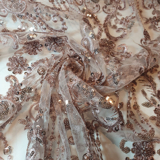 Premium Mesh Net Fabric – 58" Wide Floral Diamante Embroidery Dress & Craft Material