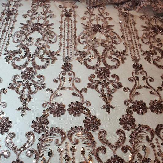 Premium Mesh Net Fabric – 58" Wide Floral Diamante Embroidery Dress & Craft Material
