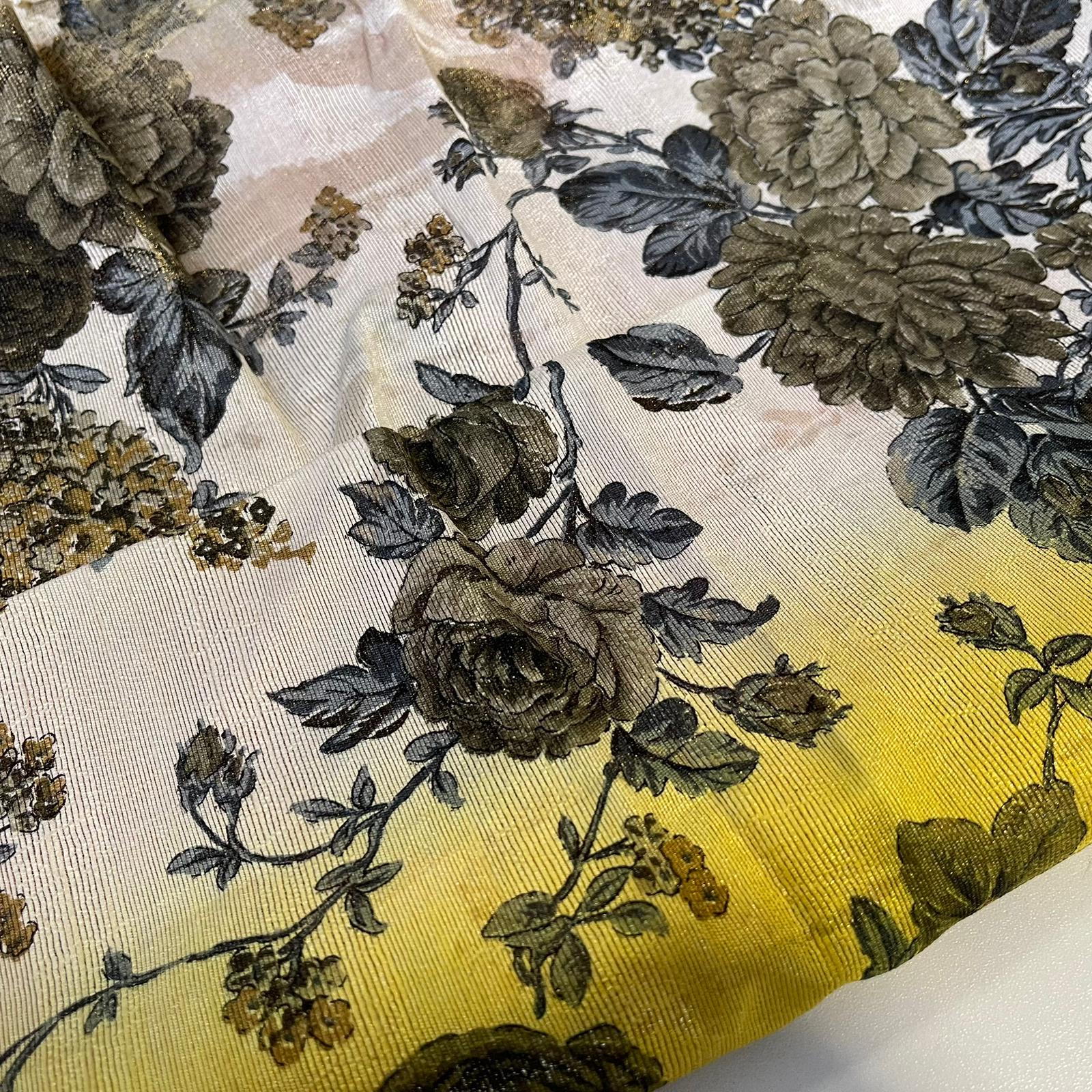 Floral Multi Tone Polyester Raw Silk Material Dress Craft Quilting Fabric 44