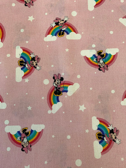 100% Cotton Disney Licensed Rainbow Minnie Mouse Print Pink Base Craft Patch 60.0" (152.4 cm)