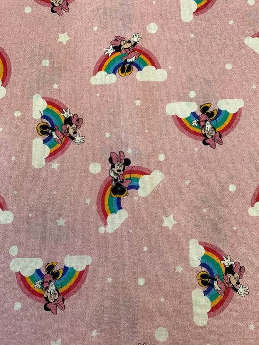 100% Cotton Disney Licensed Rainbow Minnie Mouse Print Pink Base Craft Patch 60.0" (152.4 cm)