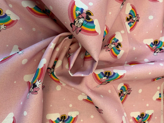 100% Cotton Disney Licensed Rainbow Minnie Mouse Print Pink Base Craft Patch 60.0" (152.4 cm)
