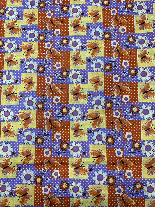 100% Cotton Poplin Floral Shapes Butterfly Flower Print Dress Craft Fabric 58"