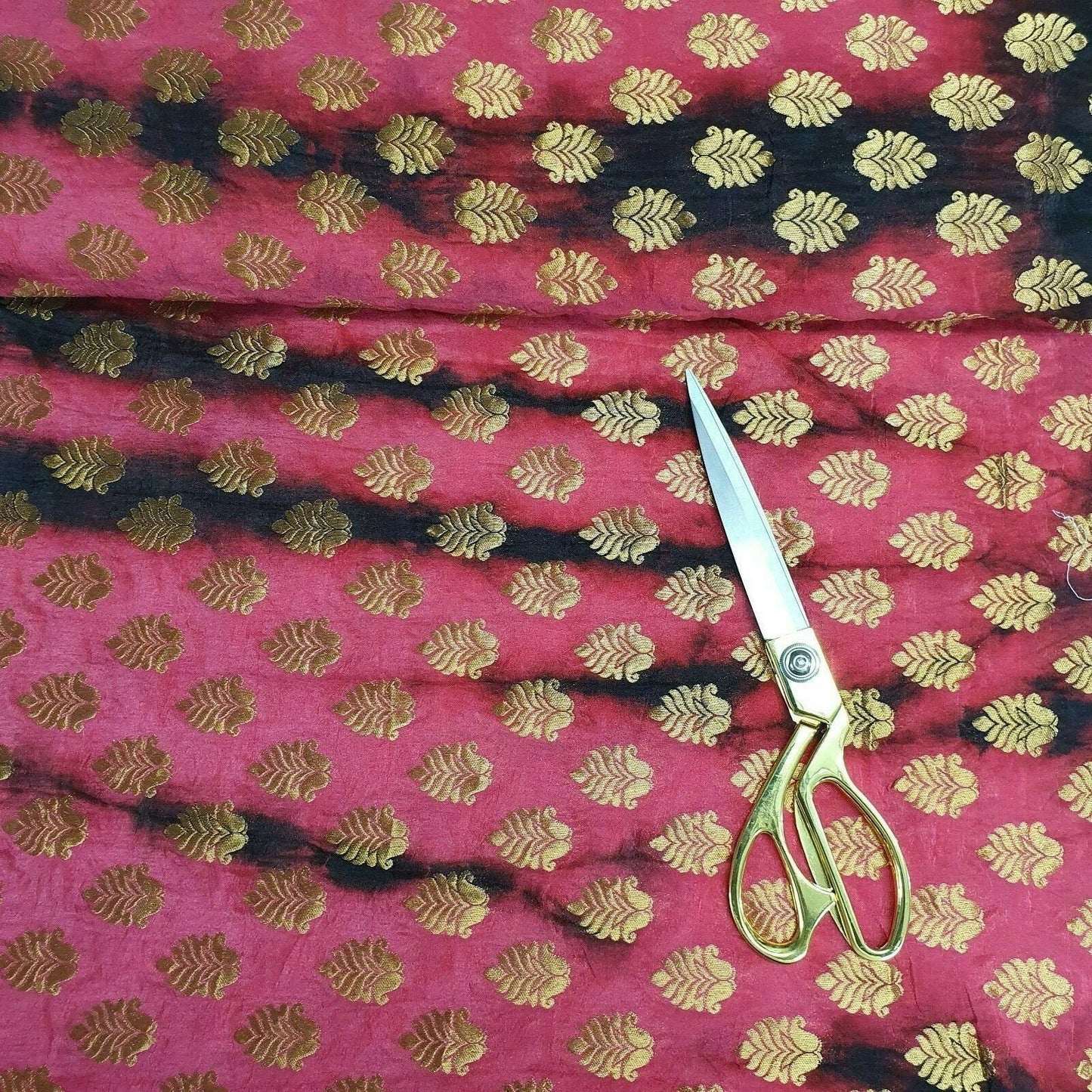 Royal Emblem Indian Vintage Tie Dye Jacquard Banarasi Brocade Fabric – 44" Wide Dress & Craft Material