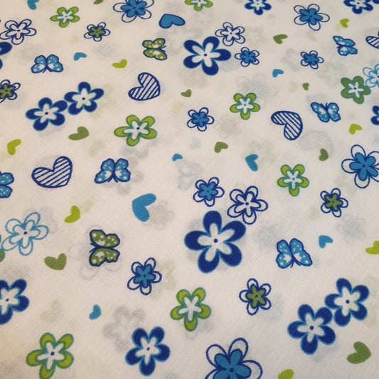 Floral Ditsy Print Polycotton Fabric – White Base – 112cm (44") Wide – Craft & Dress Fabric – Sold by the Meter