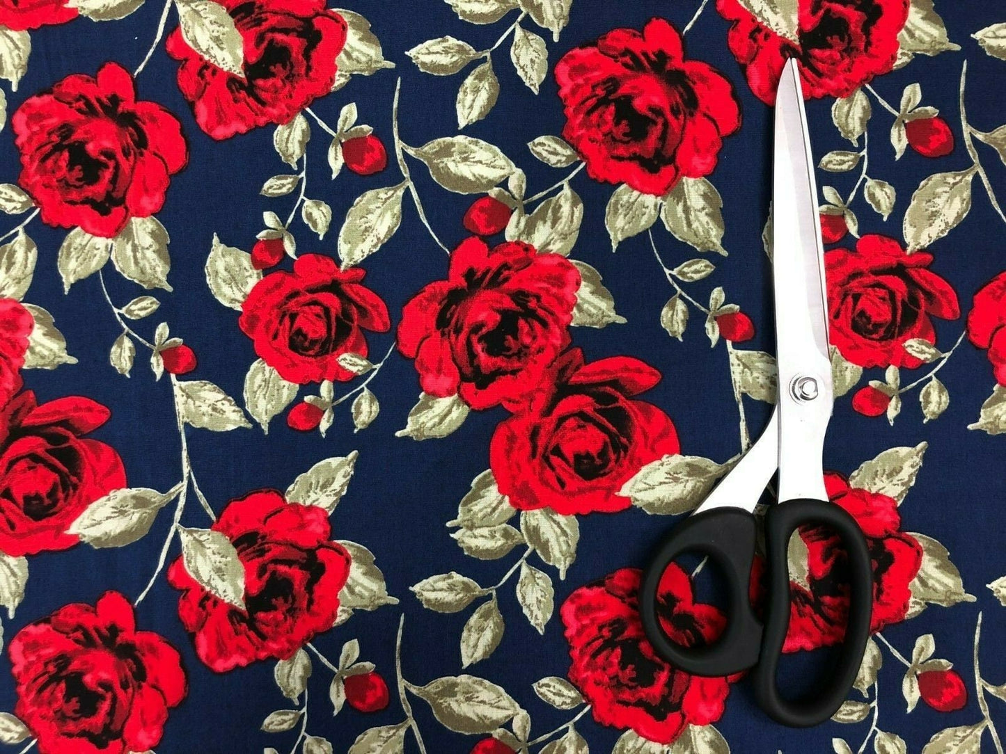 100% Cotton Poplin Rose Print Fabric – 58" Wide Soft Dressmaking, Sewing & Craft Material