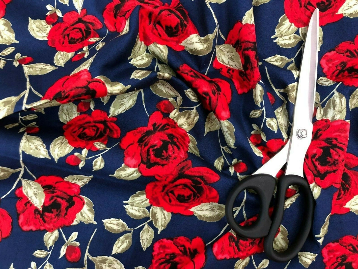100% Cotton Poplin Rose Print Fabric – 58" Wide Soft Dressmaking, Sewing & Craft Material