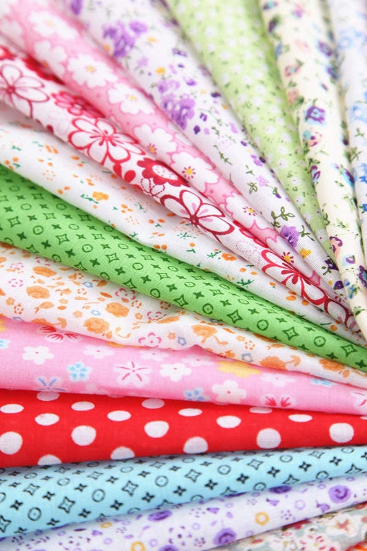 20 Piece polycotton bundle of floral's and spotty Leaves fabrics 25 cm x 25 cm