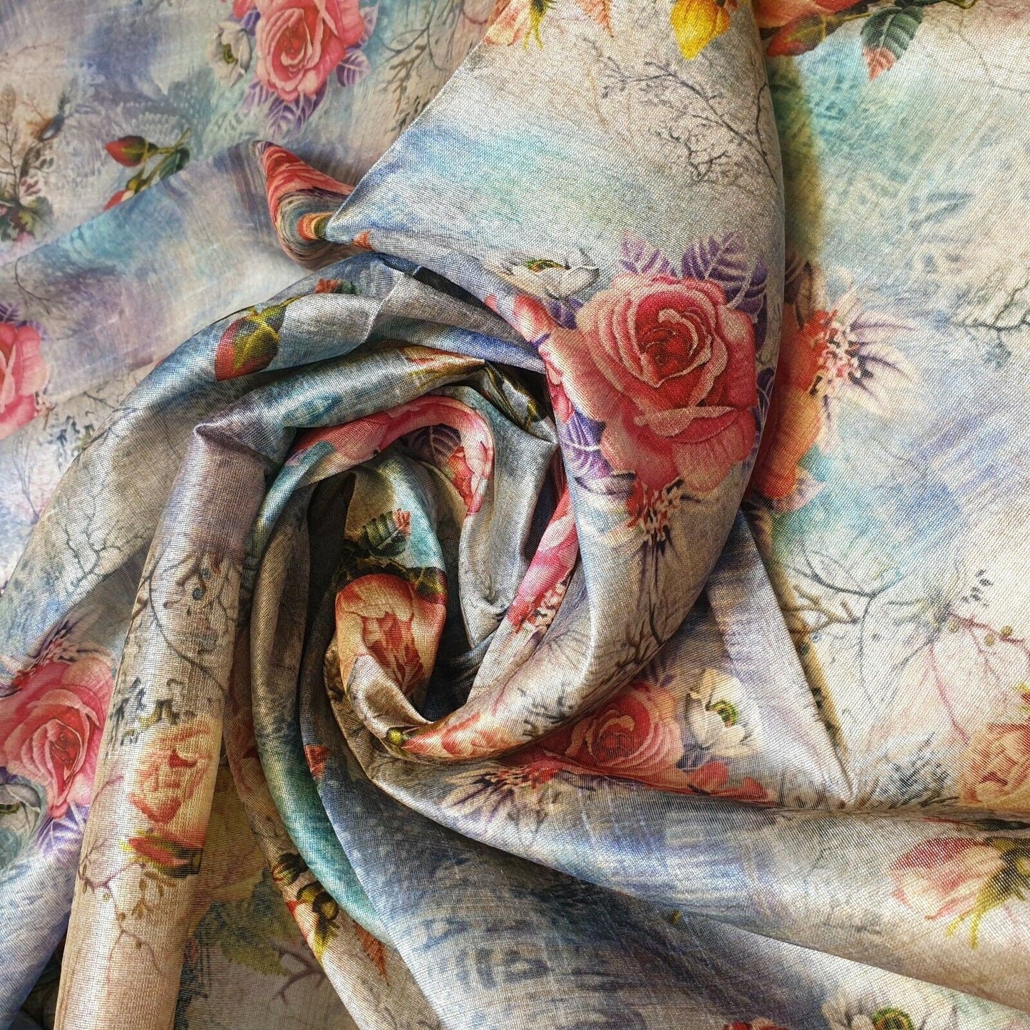 Polyester Faux Raw Silk Digital Print Fabric – 44" Wide Floral, Abstract & Frida Kahlo Inspired Dress, Craft & Quilting