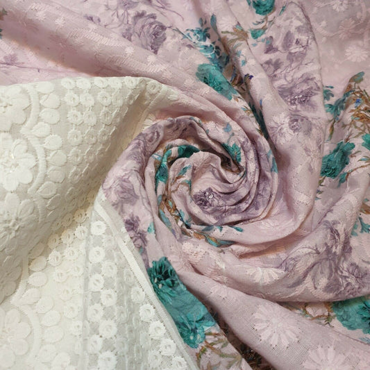 100% Cotton Broderie Anglaise Floral Embroidery Hole Border Dress Fabric 150cm (Pattern 3)