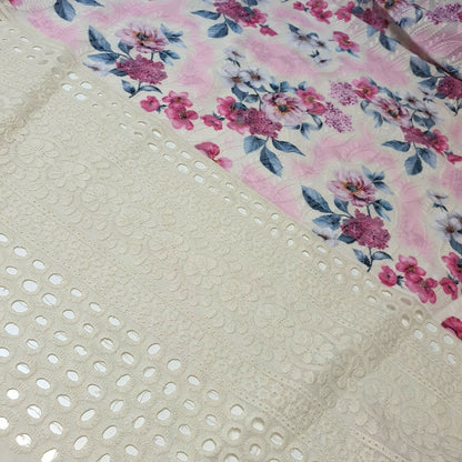 Pure Cotton Broderie Anglaise Fabric – 44" Wide Floral Printed & Embroidered Dress Material