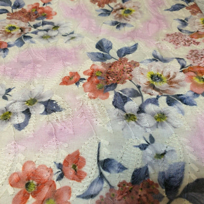 Pure Cotton Broderie Anglaise Fabric – 44" Wide Floral Printed & Embroidered Dress Material