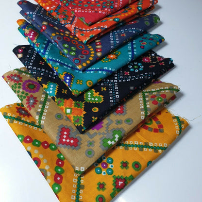 7pc 100% Cotton Fabric Indian Boho Print PreCut 25x25cm Quarters Bundle DIY Patchwork Quilting Material