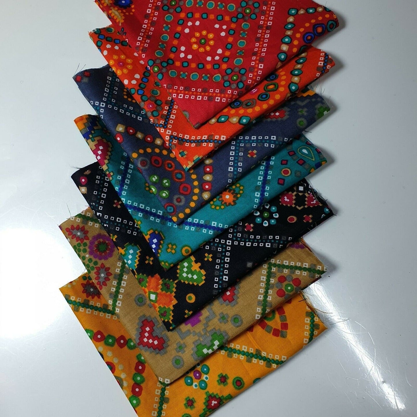 7pc 100% Cotton Fabric Indian Boho Print PreCut 25x25cm Quarters Bundle DIY Patchwork Quilting Material