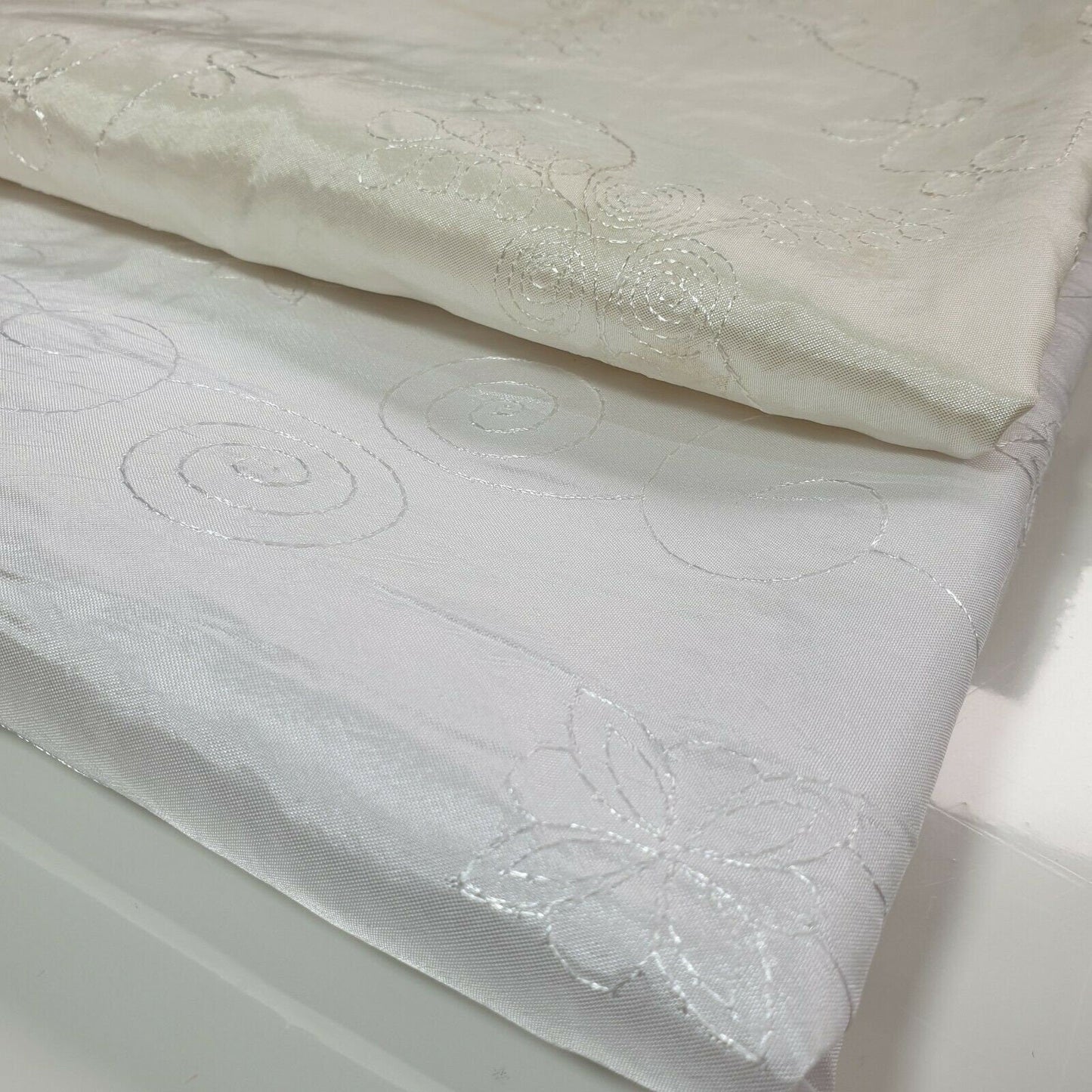 Embroidered & Self-Print Luxury Faux Silk Taffeta Fabric – 44" Wide for Dresses, Curtains & Cushions