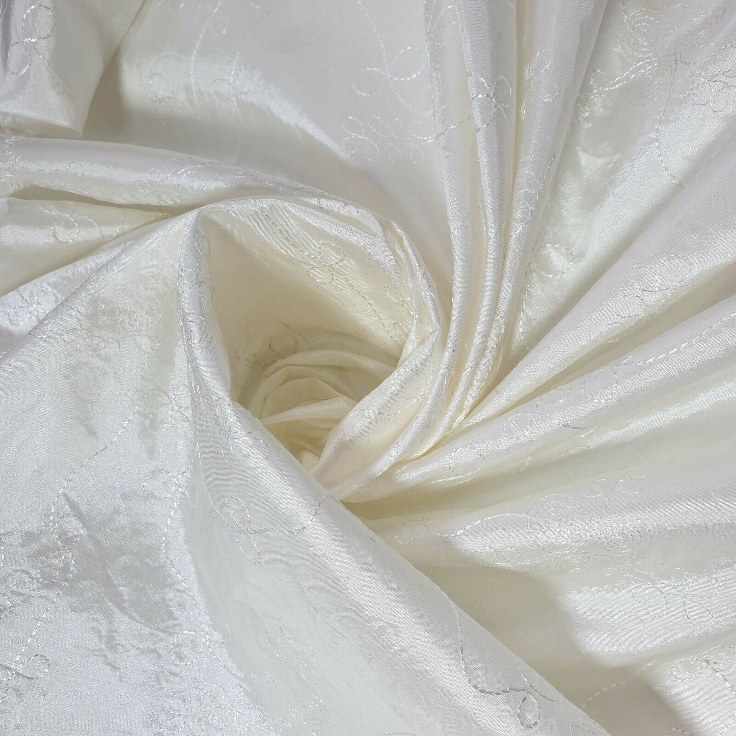 Embroidered & Self-Print Luxury Faux Silk Taffeta Fabric – 44" Wide for Dresses, Curtains & Cushions