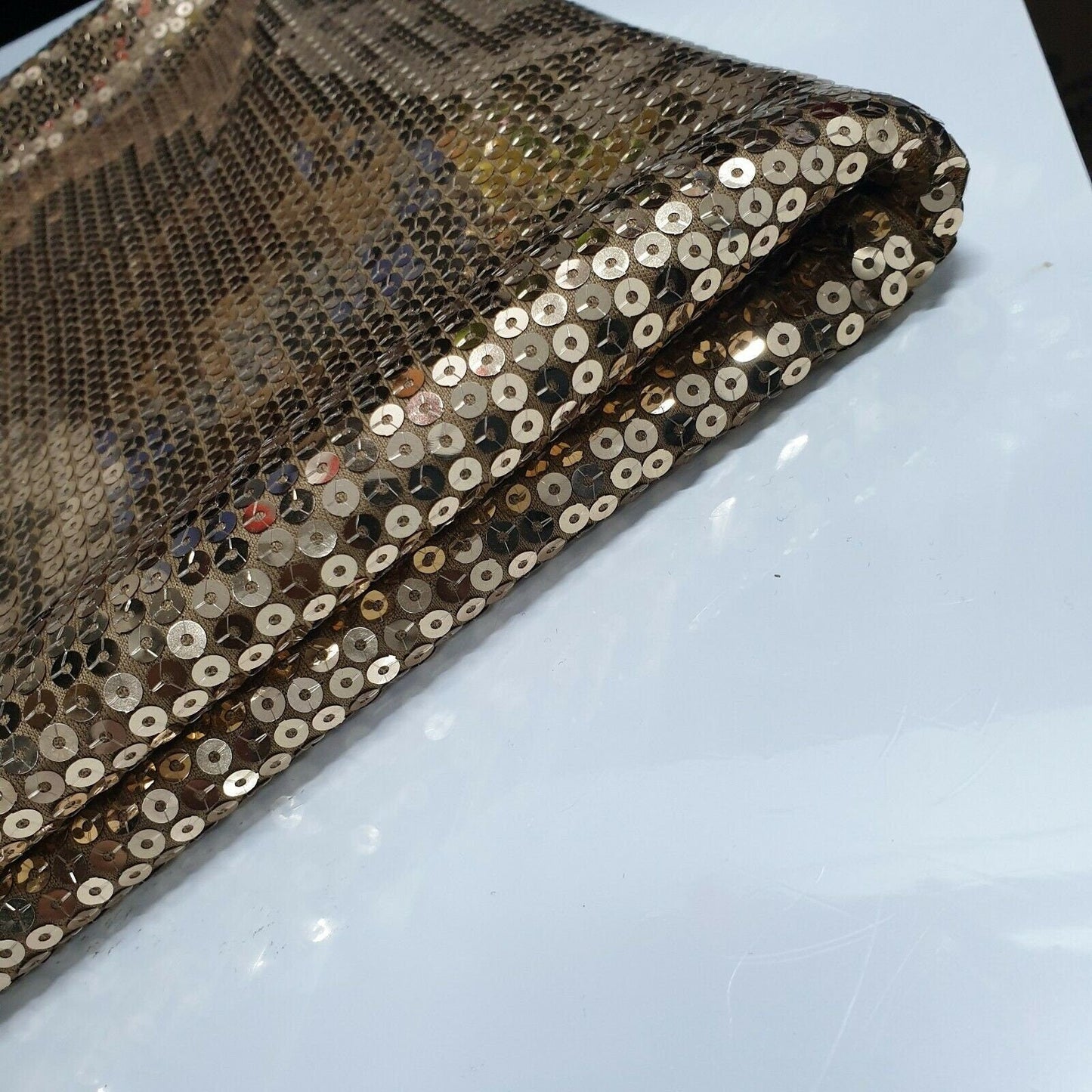Gold Elastane Sequin Bling Shiny Dress Décor Cushion Drape Dress Stretch Fabric 58"