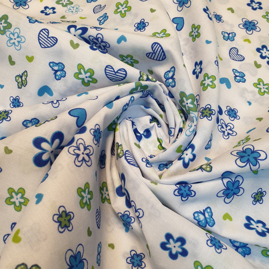 Floral Ditsy Print Polycotton Fabric – White Base – 112cm (44") Wide – Craft & Dress Fabric – Sold by the Meter