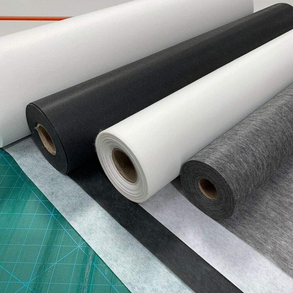 Lightweight Iron-On Interfacing – 99cm Wide Non-Woven Premium Fabric, Multi-Purpose (10m Roll, White & Black)