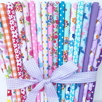 20 Piece polycotton bundle of floral's and spotty Leaves fabrics 25 cm x 25 cm