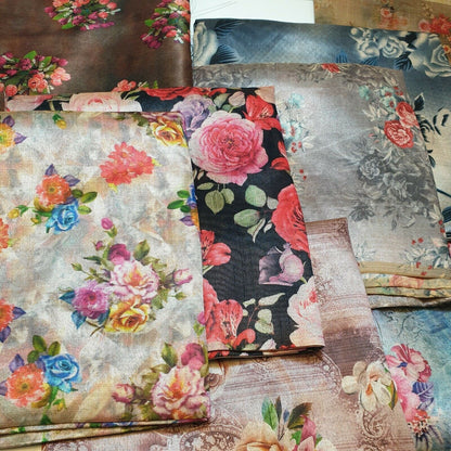 Polyester Faux Raw Silk Digital Print Fabric – 44" Wide Floral, Abstract & Frida Kahlo Inspired Dress, Craft & Quilting