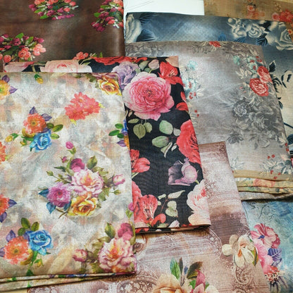 Polyester Faux Raw Silk Digital Print Fabric – 44" Wide Floral, Abstract & Frida Kahlo Inspired Dress, Craft & Quilting