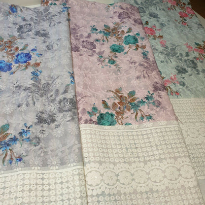 100% Cotton Broderie Anglaise Floral Embroidery Hole Border Dress Fabric 150cm (Pattern 3)