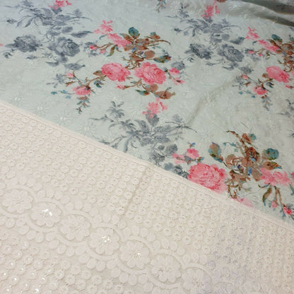 Pure Cotton Broderie Anglaise Fabric – 44" Wide Floral Printed & Embroidered Dress Material